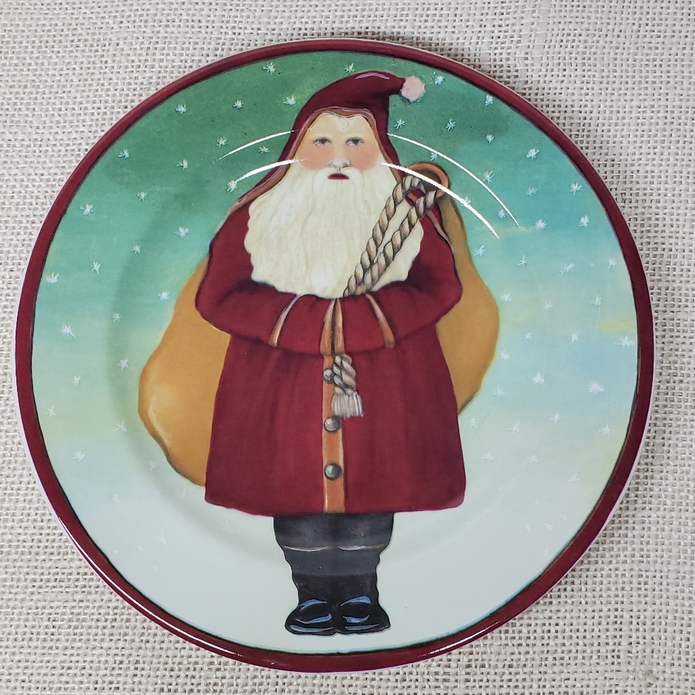 Vintage Block Father Christmas Gear Victorian Village Santa Dessert Cookie Plate